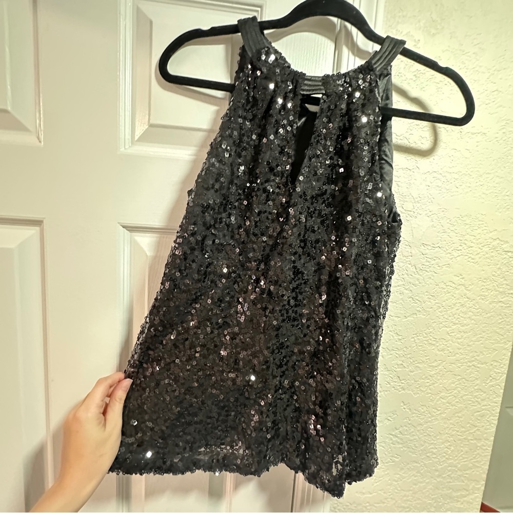 Elie Tahari Black Sequin Blouse